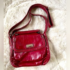 Strada glossy red burgundy crossbody purse cute size and color -adjustable strap